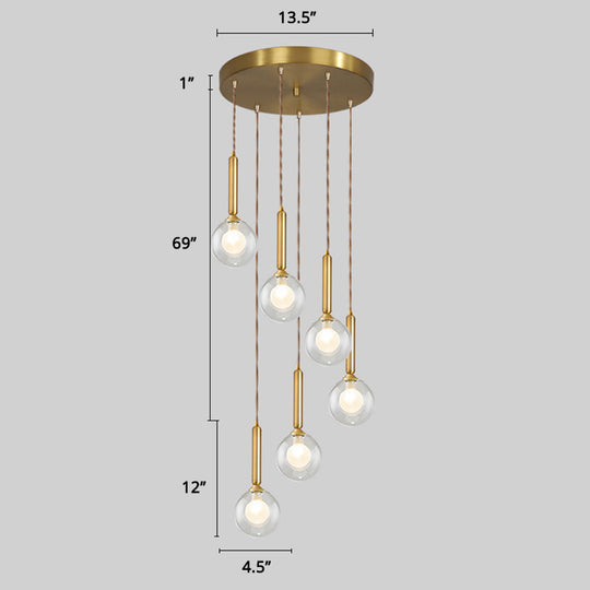 Minimalist Gold Spiral Pendant Light For Living Room Metal Suspension Lamp 6 / Double Glass