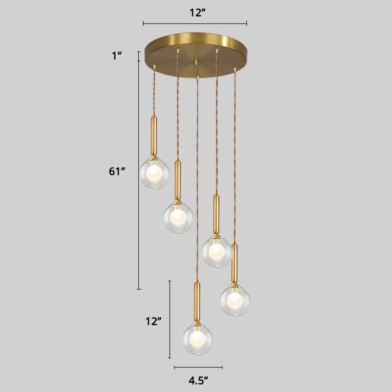 Minimalist Gold Spiral Pendant Light For Living Room Metal Suspension Lamp 5 / Double Glass