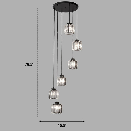 Minimalist Crystal Pendant Ceiling Light With Multiple Lamps And Stairway Design 6 / Black
