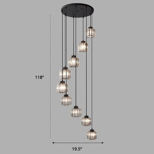 Minimalist Crystal Pendant Ceiling Light With Multiple Lamps And Stairway Design 9 / Black