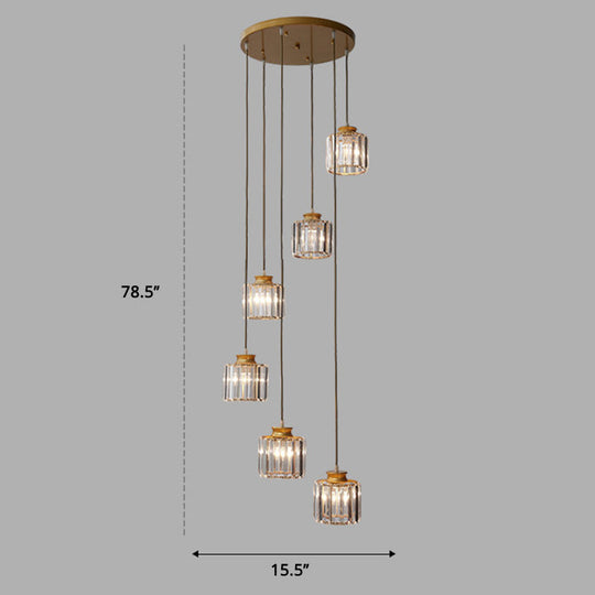 Minimalist Crystal Pendant Ceiling Light With Multiple Lamps And Stairway Design 6 / Gold