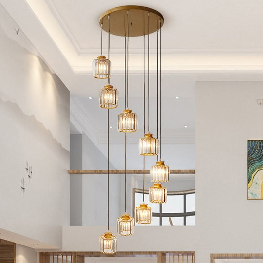 Minimalist Crystal Pendant Ceiling Light With Multiple Lamps And Stairway Design