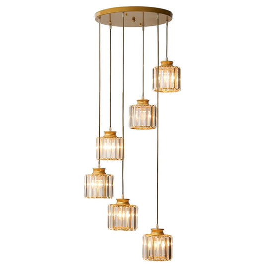 Minimalist Crystal Pendant Ceiling Light With Multiple Lamps And Stairway Design