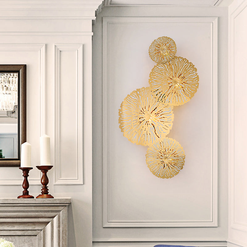 Golden Lotus Leaf Wall Mounted Sconce Light Fixture With Artistic Metal Shade (4 Bulbs)