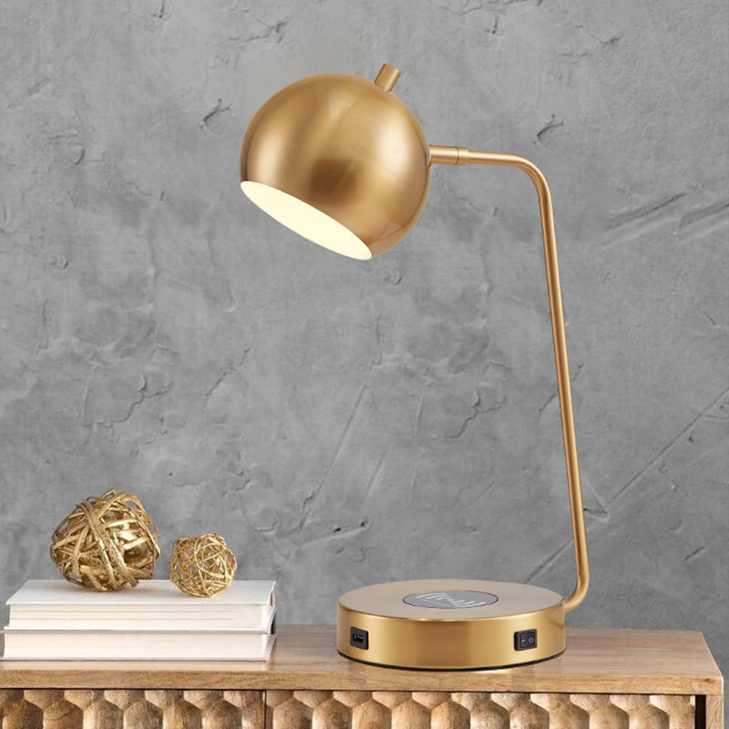 Minimalist Metal Rotating Dome Table Light - Gold Night Lamp With Wireless Charger Base