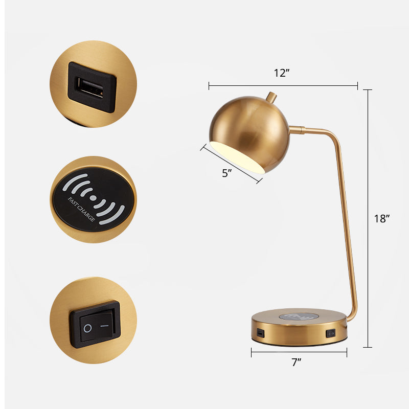 Minimalist Metal Rotating Dome Table Light - Gold Night Lamp With Wireless Charger Base /