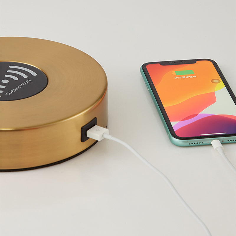 Minimalist Metal Rotating Dome Table Light - Gold Night Lamp With Wireless Charger Base