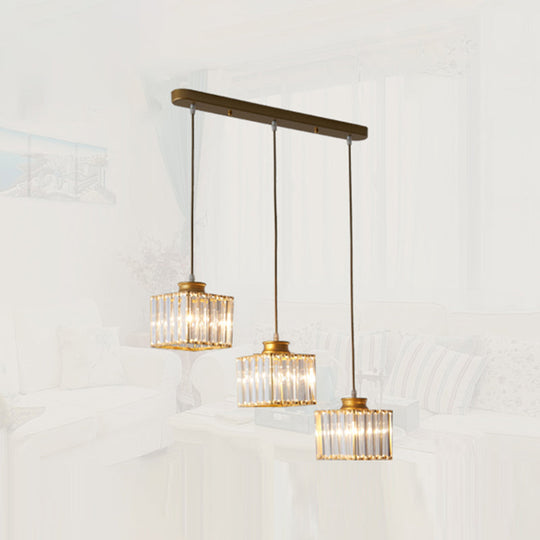 Minimalistic Crystal Pendant Lighting - Square Multi Ceiling Light For Dining Room (3 Heads) Gold /