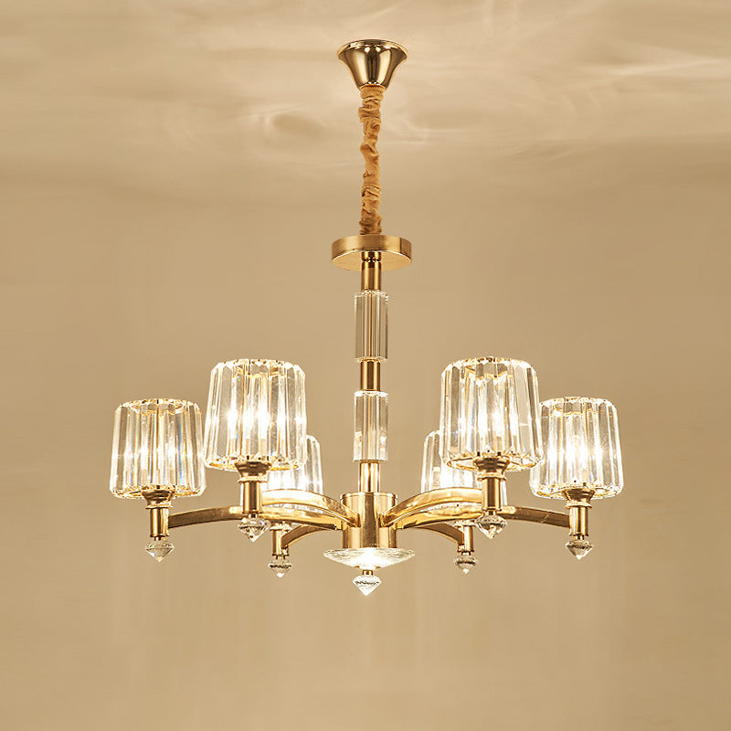 Modern Brass Cylindrical Crystal Chandelier For Living Room 6 /