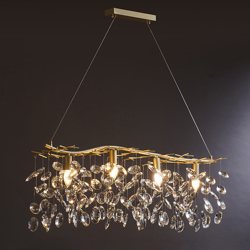 Beveled Crystal Chandelier: Country Brass Finish With Leaf Design Elegant Hanging Lamp For Living