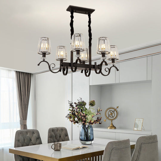 Retro Black Crystal Pendant Light For Dining Room - Conical Island Ceiling