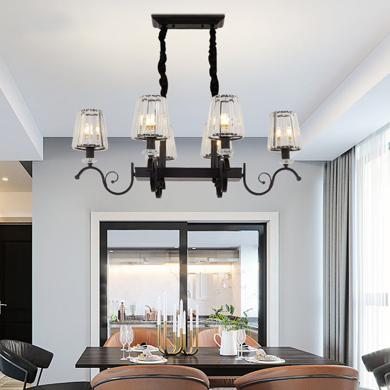 Retro Black Crystal Pendant Light For Dining Room - Conical Island Ceiling
