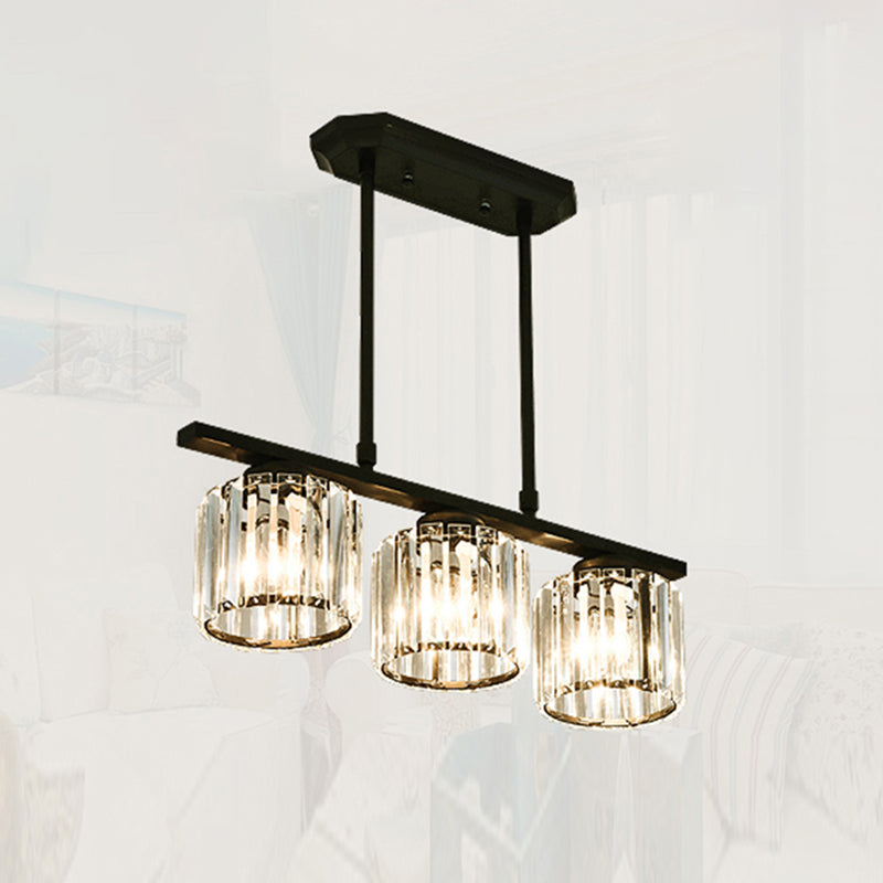 Crystal Shade Ceiling Light For Dining Room Island In Simple Style 3 / Black