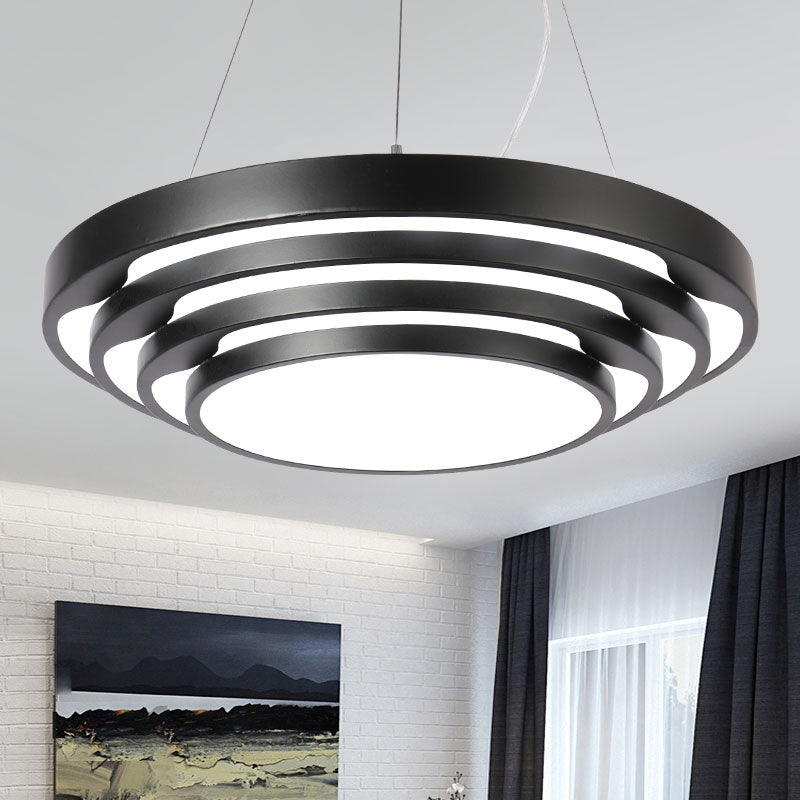 Modern Led Hanging Round Chandelier Light With Acrylic Shade - Ideal For Offices Black / White
