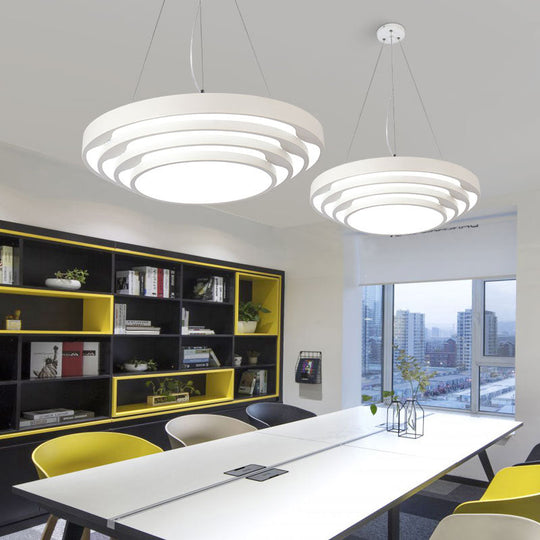 Modern Led Hanging Round Chandelier Light With Acrylic Shade - Ideal For Offices White / Natural