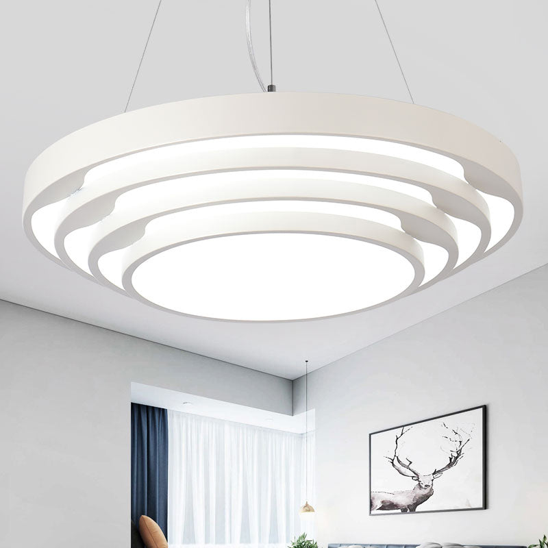 Modern Led Hanging Round Chandelier Light With Acrylic Shade - Ideal For Offices