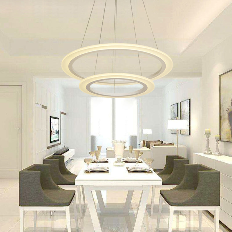 Minimalist Circle Pendant Chandelier: Acrylic LED Hanging Light for Dining Room in White