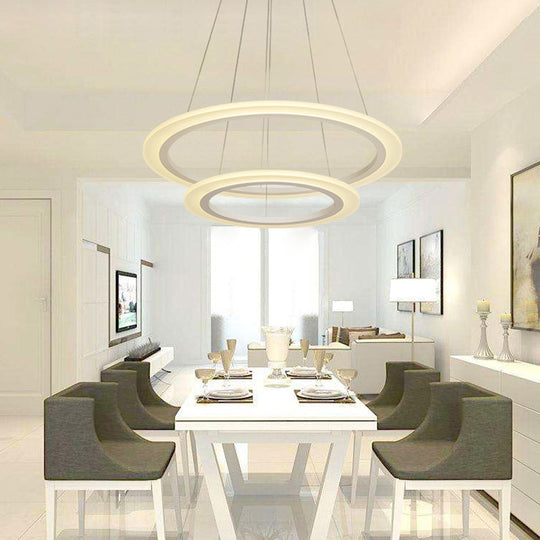 Minimalist White Led Pendant Chandelier For Dining Room - Simple Style Circle Design 2 / 23.5