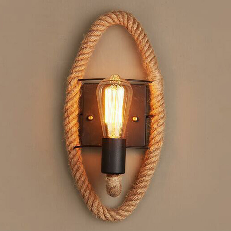 Rustic Open Bulb Wall Sconce With Roped Ring In Brown