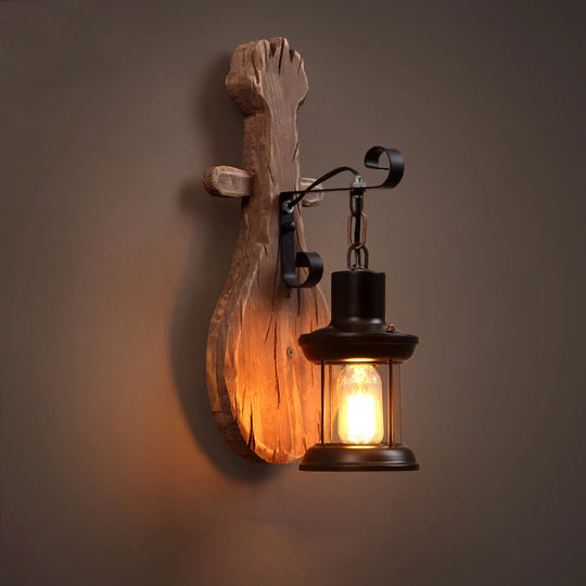 Rustic 1-Light Wooden Shiplap Wall Lamp: Brown Country Restaurant Mount Light