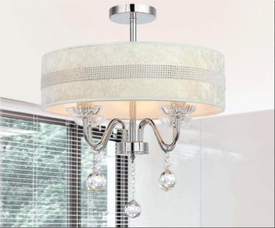 Nordic Drum Fabric Chandelier Light With Crystal Drop - Chrome Finish For Bedroom (3/4 Lights) 4 /