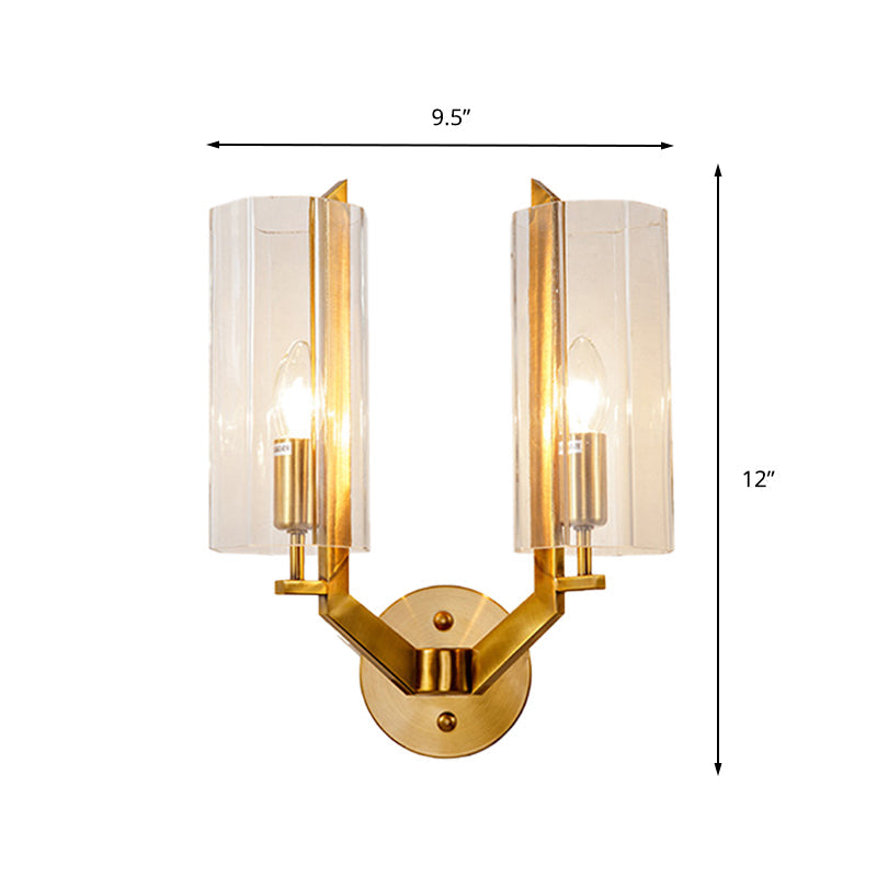 Traditional Gold Glass Wall Sconce Lamp With Clear Tube Bulbs Ideal Bedside Lighting Fixture