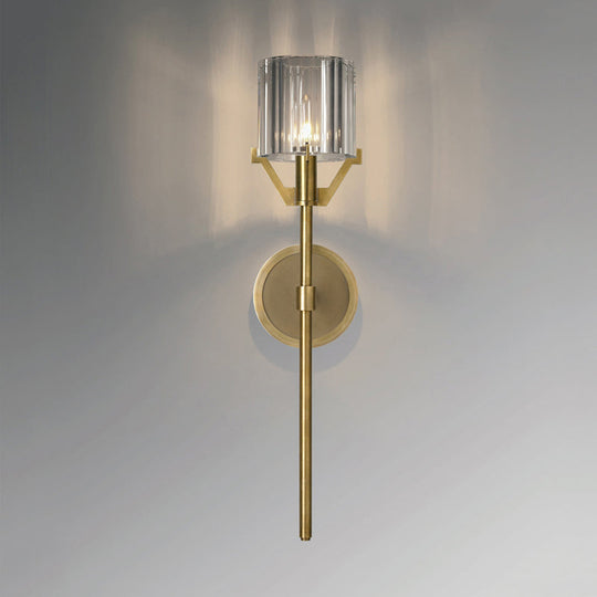 Traditional Gold Arm Sconce Light For Hallway - 1 Head Metal Wall Fixture