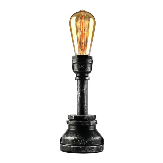 Vintage Water Pipe Style Table Light With Metallic Stand - Black Finish