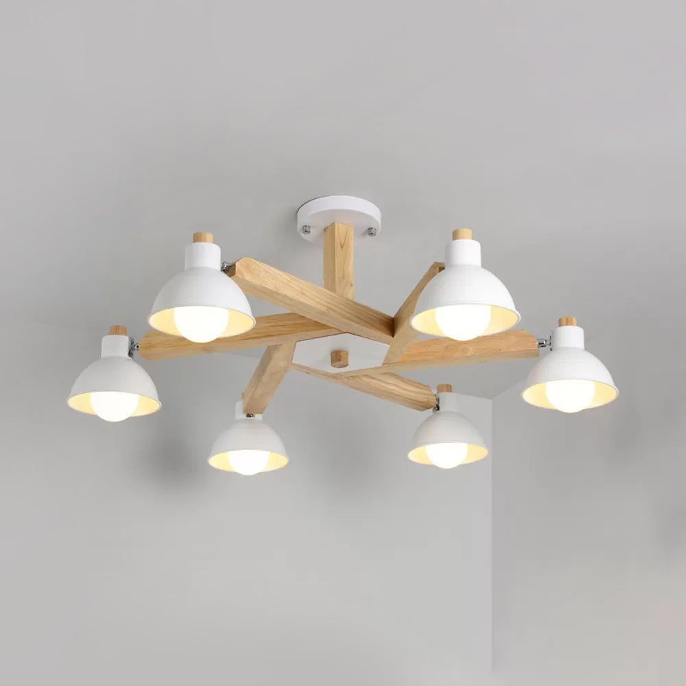 Modern Nordic Chandelier - Rotatable Wood Ceiling Light With 6 Lights In White For Living Room