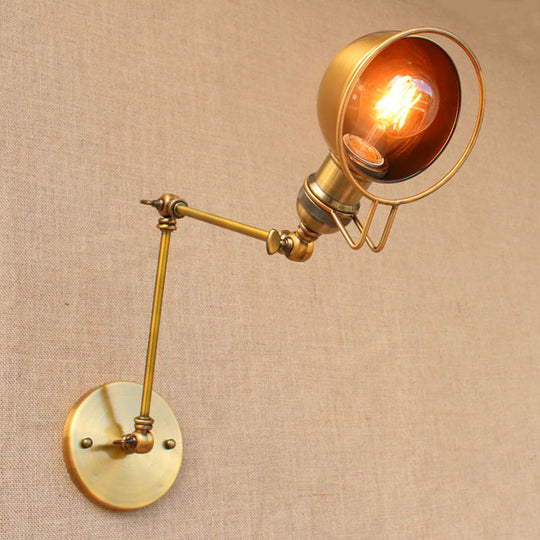 Vintage Industrial Bowl Wall Lamp With Swing Arm - 1-Light Iron Sconce Light Fixture In Black/Brass