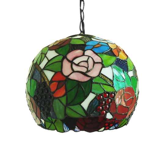 Antique Bronze Tiffany-Style Stained Glass Pendant Light - Global 1 Head Ceiling Hanging 10/12 Wide