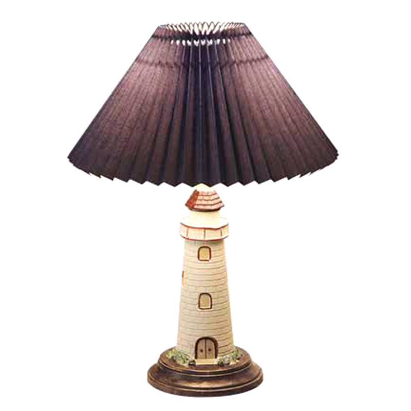 Kids 1-Light Pvc Pleated Shade Table Lamp With Lighthouse Pedestal - Nightstand Ambience!