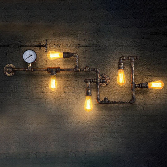 Steampunk Style Piping Wall Lamp With 5 Bulbs For Restaurants Bronze