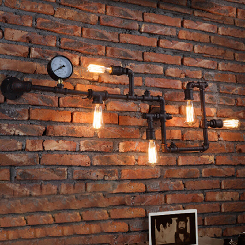 Steampunk Style Piping Wall Lamp With 5 Bulbs For Restaurants