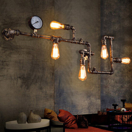 Steampunk Style Piping Wall Lamp With 5 Bulbs For Restaurants
