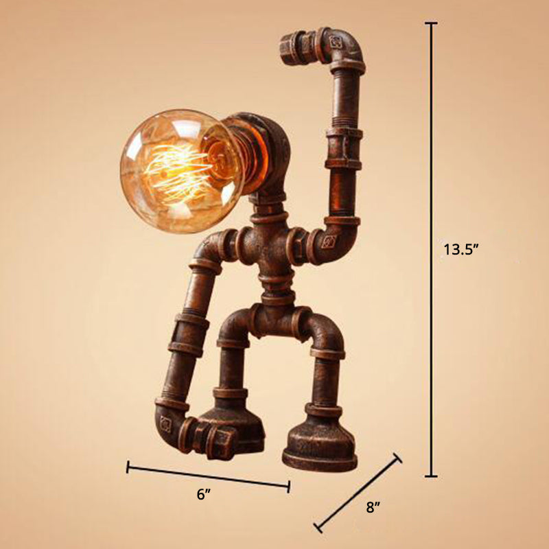 Industrial Robot Table Lamp - Bronze Iron Night Light For Bedroom
