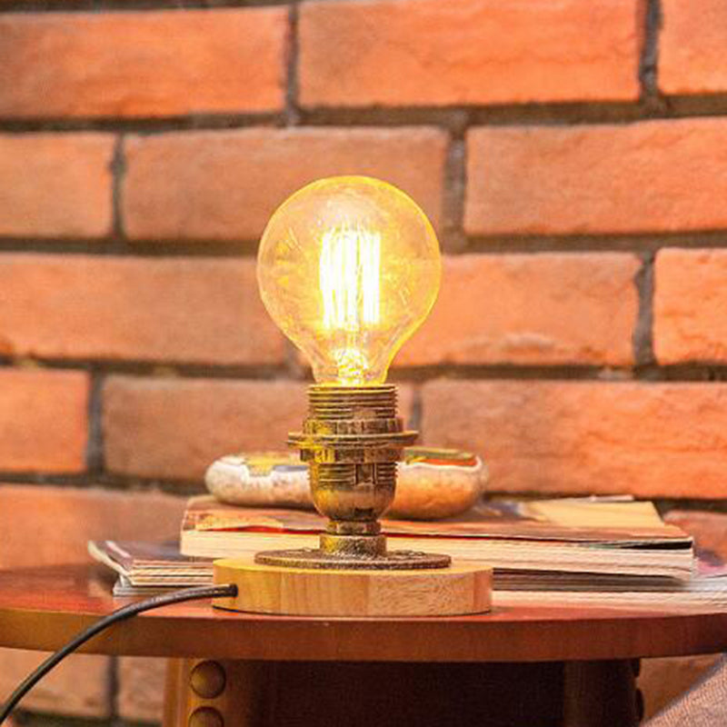 Bronze Industrial Style Bedside Table Lamp - Exposed Bulb Metal Night Light