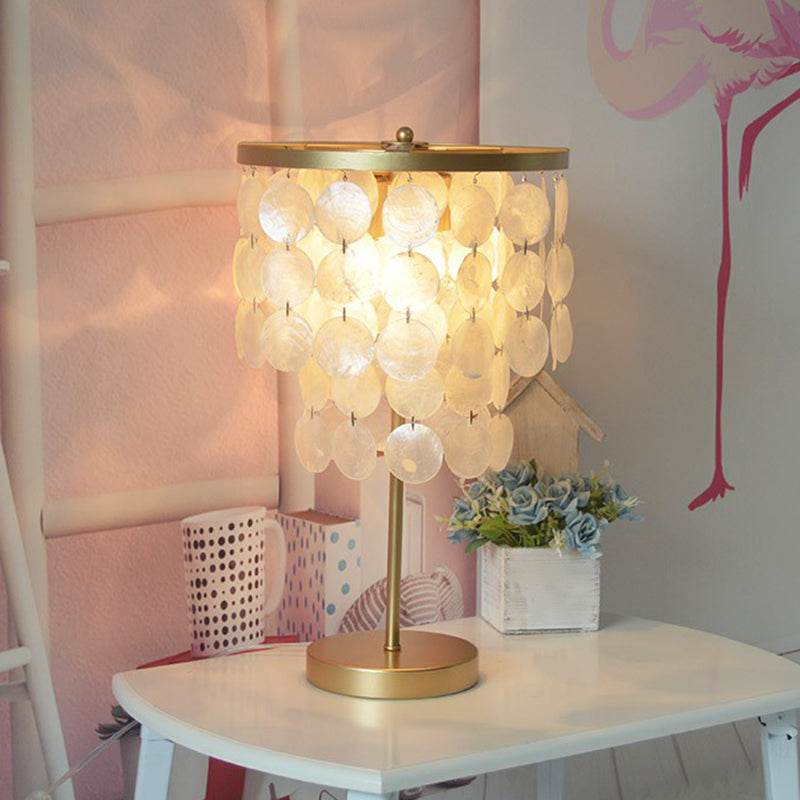 Coastal Style 2-Layer Shell Table Lamp 2-Bulb Night Light For Girls Bedroom In Gold
