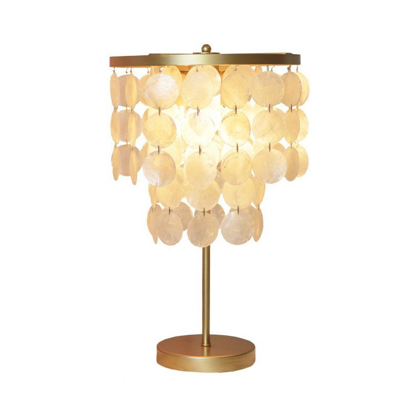 Coastal Style 2-Layer Shell Table Lamp 2-Bulb Night Light For Girls Bedroom In Gold