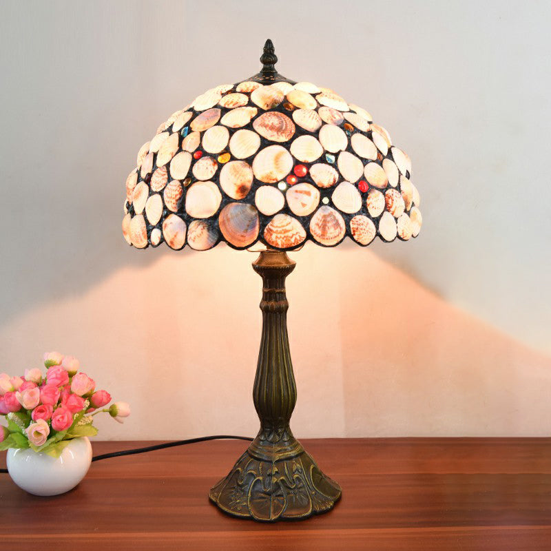 Tiffany Handcrafted Shell Brass Finish Hemispherical Table Light / 8 Straight