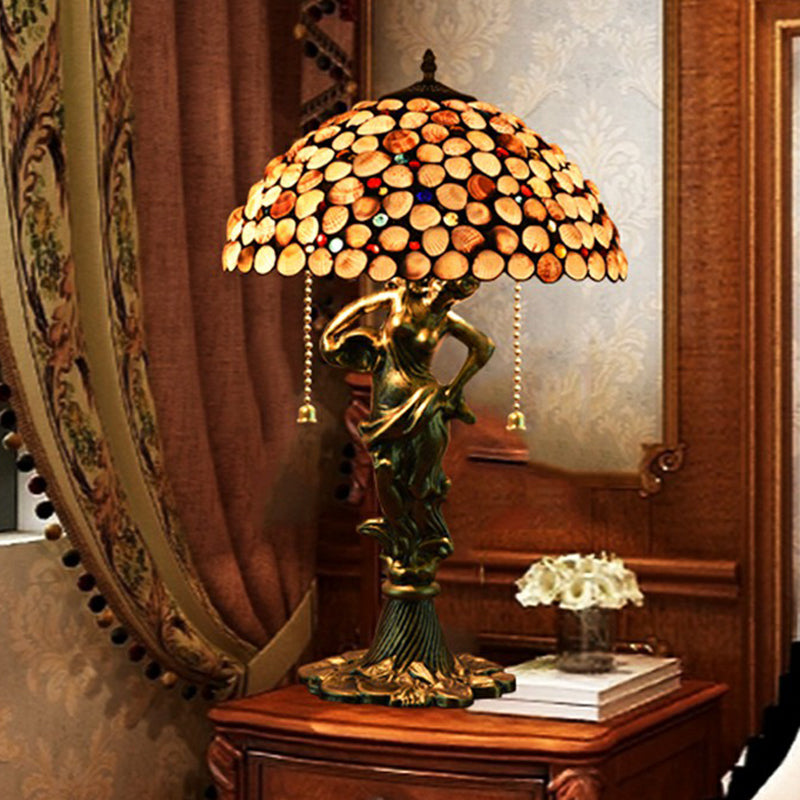 Tiffany Handcrafted Shell Brass Finish Hemispherical Table Light