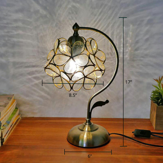 Tiffany Gooseneck Table Lamp - Metal Nightstand Light With Hand-Cut Glass Shade Black