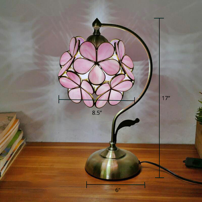 Tiffany Gooseneck Table Lamp - Metal Nightstand Light With Hand-Cut Glass Shade Peach