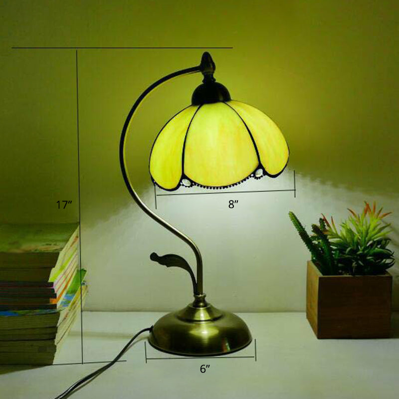 Tiffany Gooseneck Table Lamp - Metal Nightstand Light With Hand-Cut Glass Shade Fluorescent Yellow