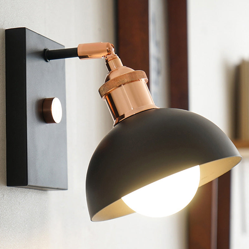 Rotatable Industrial Reading Lamp With Metal Bowl Shade For Bedside Wall