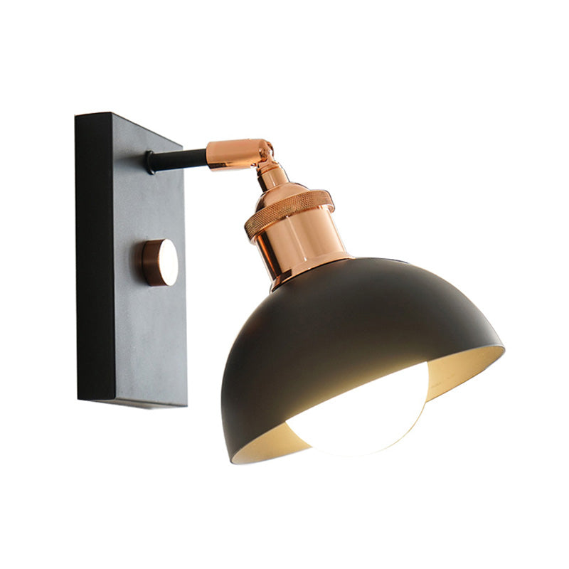 Rotatable Industrial Reading Lamp With Metal Bowl Shade For Bedside Wall