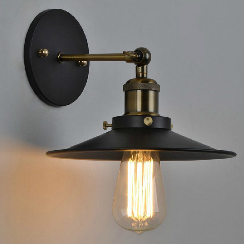 Vintage Adjustable Metal Wall Lamp With Flared Shade For Bedroom Reading - Black