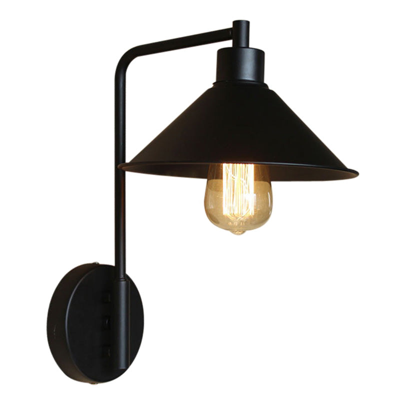 Retro Metal Conical Bedside Reading Light - Black Wall Mounted Lamp