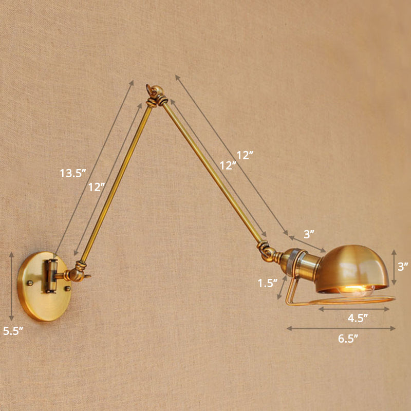 Industrial Style Metal Wall Lamp - Swing Arm Mounted Reading Light Brass / 12+12