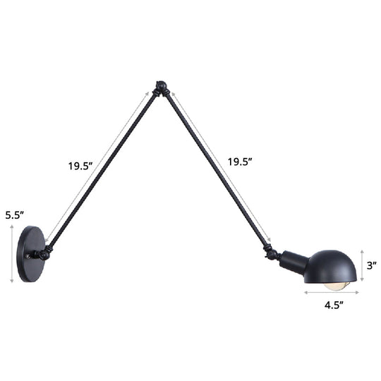 Industrial Style Metal Wall Lamp - Swing Arm Mounted Reading Light Matte Black / 19.5+19.5